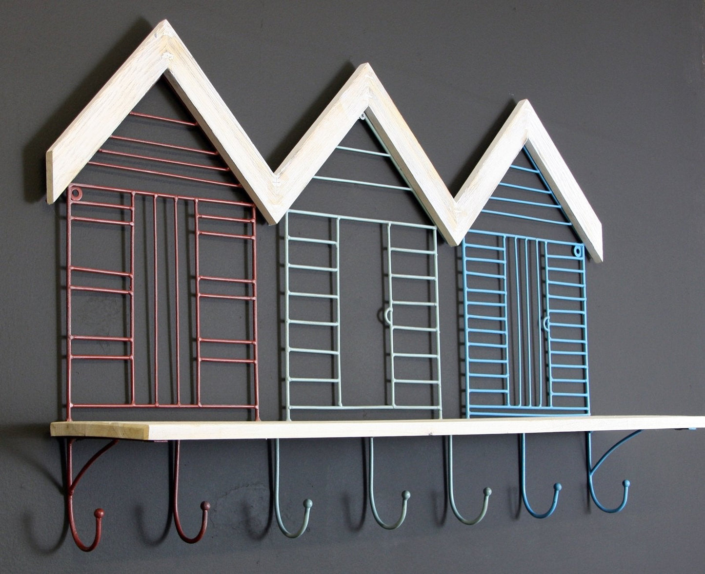 Set Of 7 Beach Hut Wall Hooks With Shelf-1