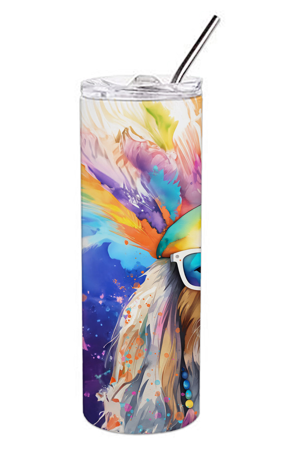 Bearded Collie Hippie Dawg Stainless Steel Skinny Tumbler-1