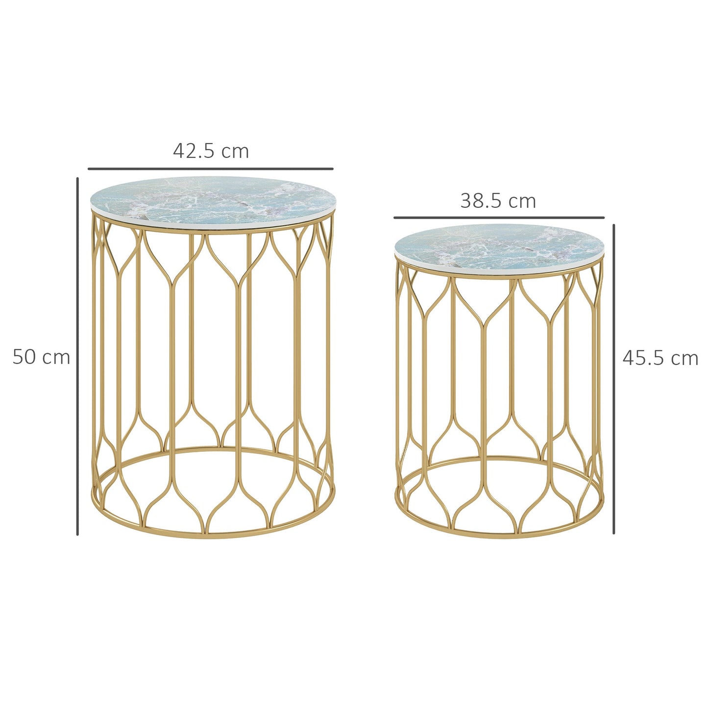Garden Side Table Set of 2, Nesting Tables with Ceramic Tile Top, Indoor Outdoor Small Garden Tables, Multifunctional End Tables with Metal Frame for Patio, Balcony, Porch, Multicoloured-2